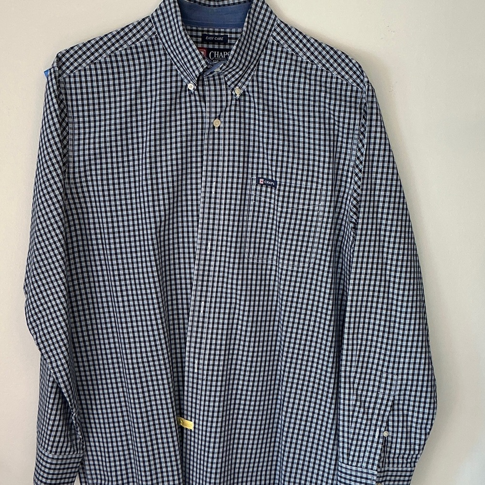 Chaps Men's Navy and White Plaid Shirt